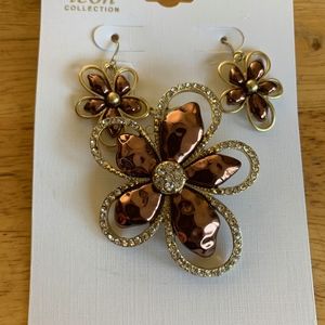 Bronze/crystal pendant with earrings